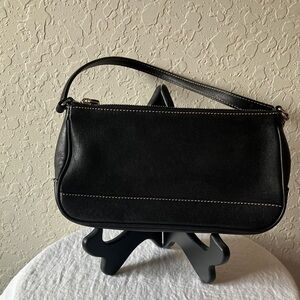 Coach: Black Hampton (7785) Leather Demi Bag- Top Handle- Mini